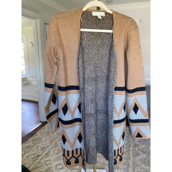 By Design Long Sweater Cardigan Geometric Boho Knit Open Front Boho Western M - Picture 5 of 5